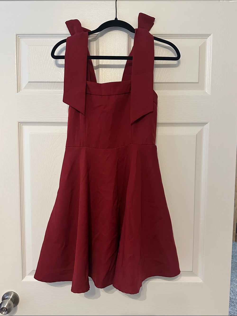 TCEC Wine Red Tie-Strap Fit-and-Flare Formal Dress